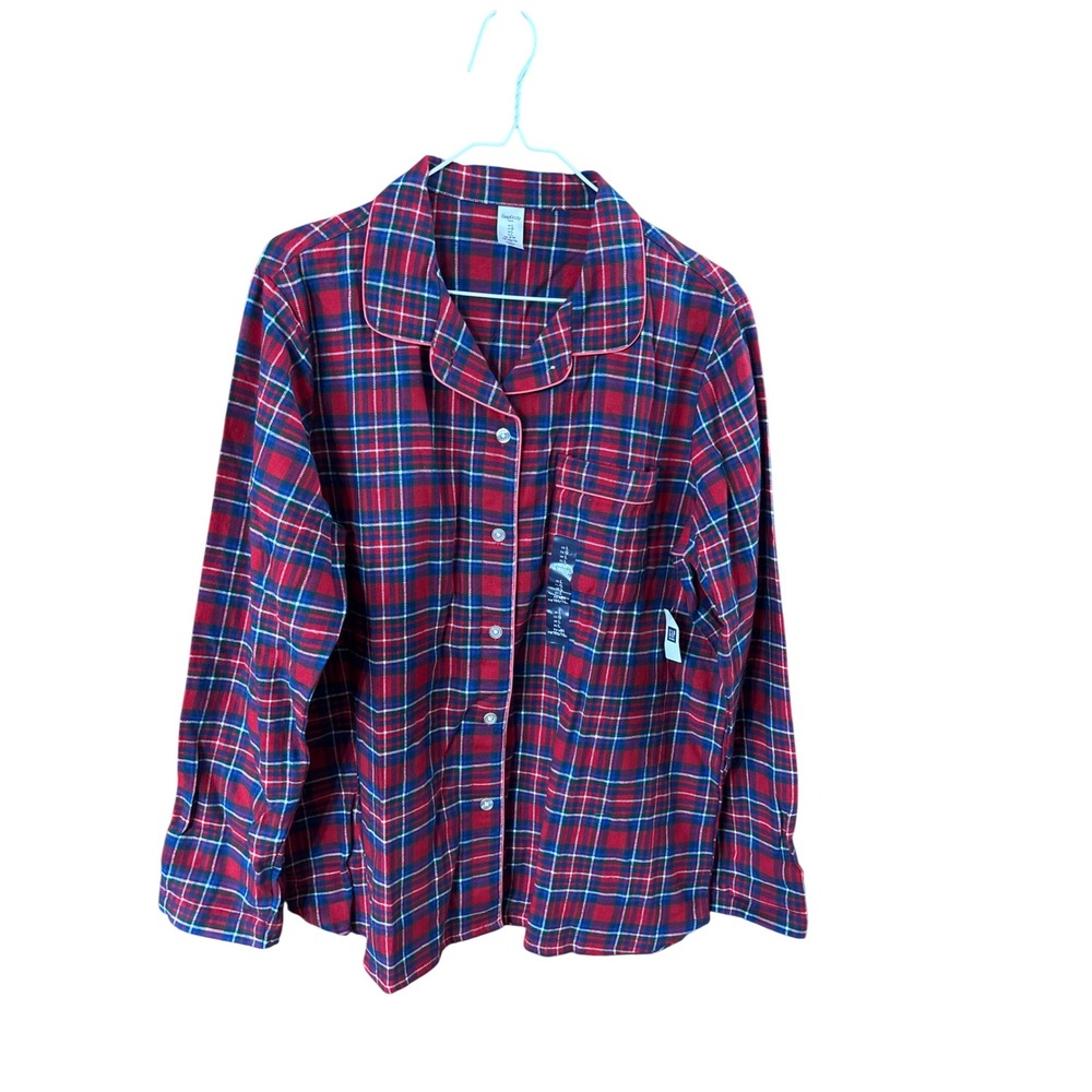 Gap Factory Red Plaid Flannel Pajama Top Women Large Long Sleeve Button Down